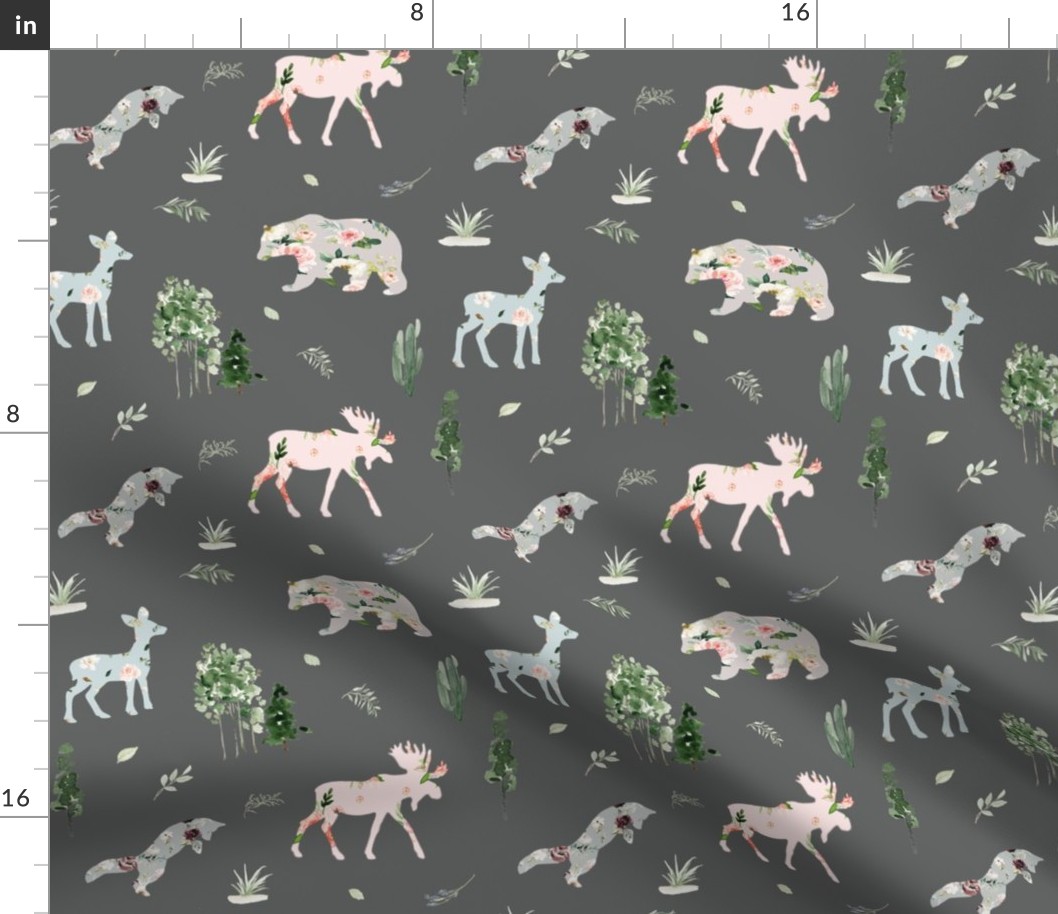 8" Floral Woodland Friends // Corduroy Gray