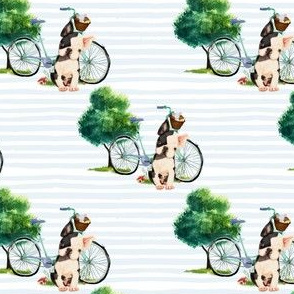 4" Dog With Bike - Blue Stripes