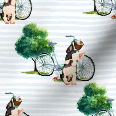 8" Dog With Bike - Blue Stripes