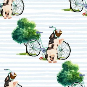 8" Dog With Bike - Blue Stripes