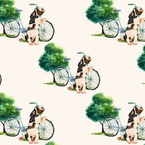 4" Dog With Bike - Ivory