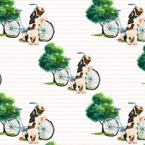 4" Dog With Bike - Pink Stripes