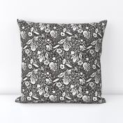 Funky Vintage Floral // Monochrome Black and White // Color Your Own Flower Garden