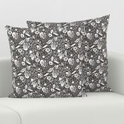 Funky Vintage Floral // Monochrome Black and White // Color Your Own Flower Garden