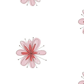 Single Pink Floral White Background Large Scale