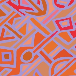 African BaKuba Tribal - Orange Blue