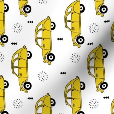 Cool vintage oldtimer cars paris collection geometric scandinavian illustration design for kids mustard yellow rotated