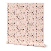 Boho Aztec Bison Skull Flowers (baby pink) – Longhorn Bull Horns Southwest Baby Girl Nursery A