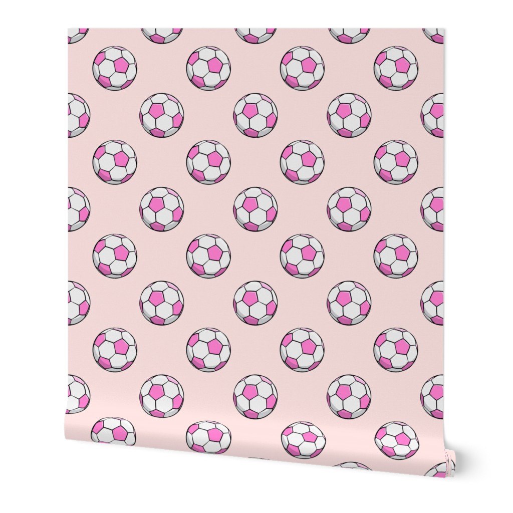 soccer balls - pink on light pink