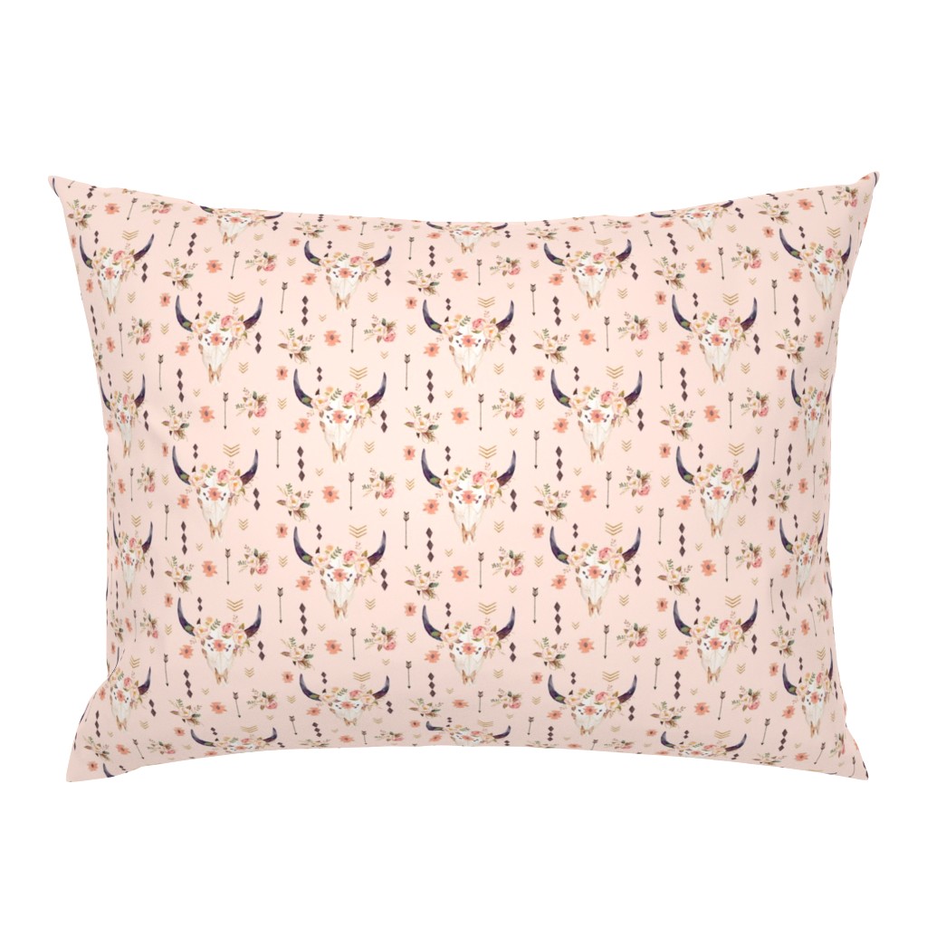 Boho Aztec Bison Skull Flowers (baby pink) – Longhorn Bull Horns Southwest Baby Girl Nursery B