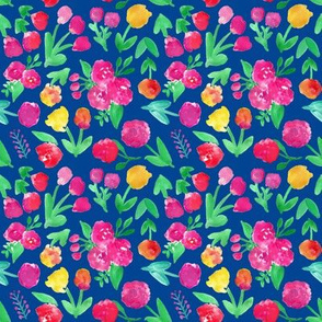 Abstract Floral Fields on Navy Blue 