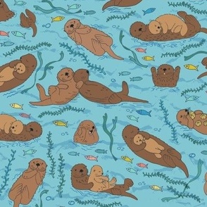 Sea otters - sea blue - Medium scale