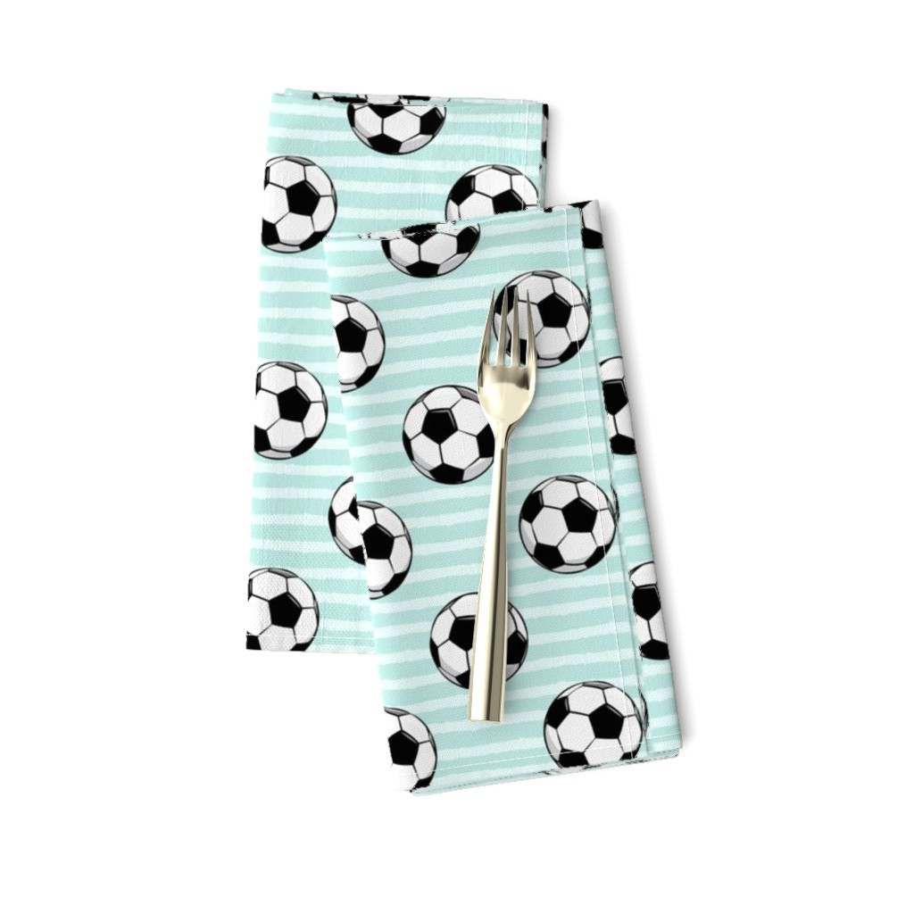 soccer balls - dark mint stripes