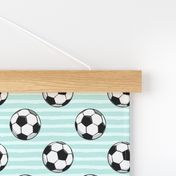 soccer balls - dark mint stripes