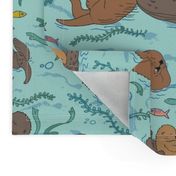 Sea otters on Aqua Sea foam - large scale