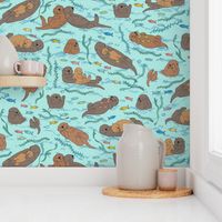 Sea otters on Aqua Sea foam - large scale