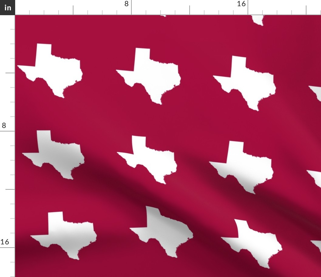 Texas silhouette - 6" white on cranberry red