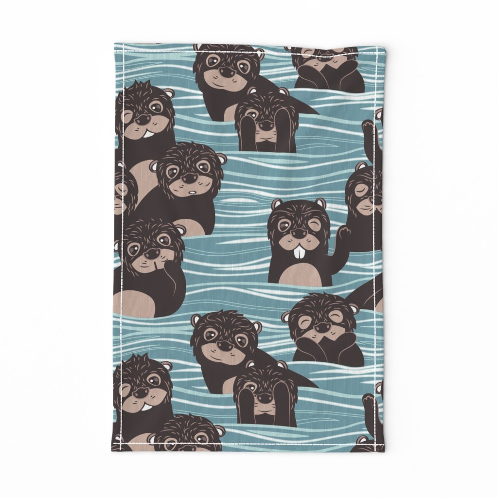 Normal scale // Otters dazzling the audience // neptune blue background brown cute animals