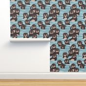 Normal scale // Otters dazzling the audience // neptune blue background brown cute animals