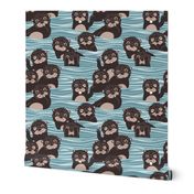 Normal scale // Otters dazzling the audience // neptune blue background brown cute animals