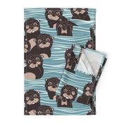 Normal scale // Otters dazzling the audience // neptune blue background brown cute animals