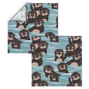 Normal scale // Otters dazzling the audience // neptune blue background brown cute animals