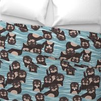 Normal scale // Otters dazzling the audience // neptune blue background brown cute animals