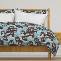 Normal scale // Otters dazzling the audience // neptune blue background brown cute animals