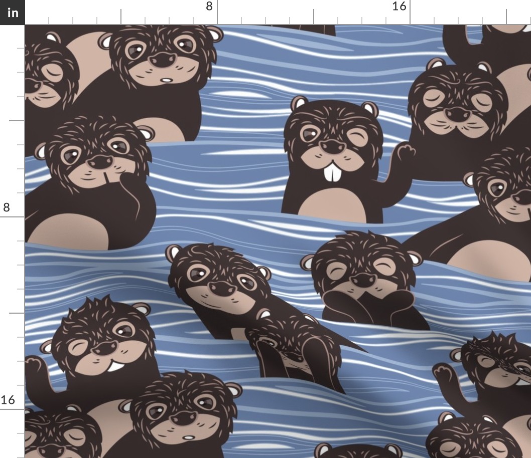 Normal scale // Otters dazzling the audience // shadow blue background brown cute animals