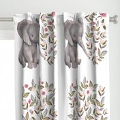 27"x36" / 2 to 1 Yard of Minky / Baby Elephant with Flowers & Crown