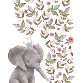 27"x36" / 2 to 1 Yard of Minky / Baby Elephant with Flowers & Crown