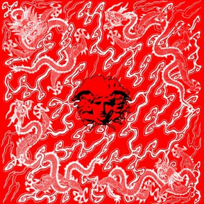 dragons clouds medusa asian japanese china chinese gorgons Greek Greece mythology far east meets west fusion oriental chinoiserie red white black   inspired 