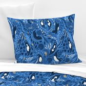 Design of fabric with cute otters. Adorable funny animals and beautiful plants.