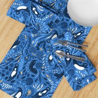 Design of fabric with cute otters. Adorable funny animals and beautiful plants.