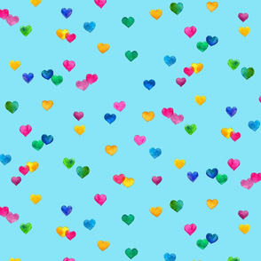 Rainbow hearts coordinate for Flamingo Love - blue, large