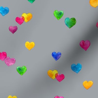 Rainbow hearts coordinate for Flamingo Love - grey, large