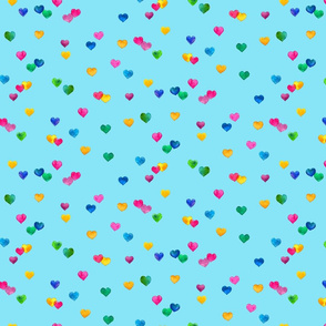 Rainbow hearts coordinate for Flamingo Love - blue, small