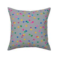 Rainbow hearts coordinate for Flamingo Love - grey, small