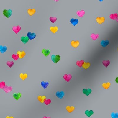 Rainbow hearts coordinate for Flamingo Love - grey, small