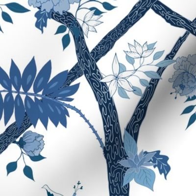 Smaller Scale Peony Branch Mural- Blues