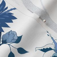 Smaller Scale Peony Branch Mural- Blues
