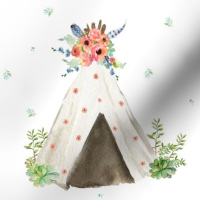 8" Quilting Block Peach and Navy Teepee