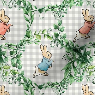 Peter Rabbit on Gray Gingham with Greenery