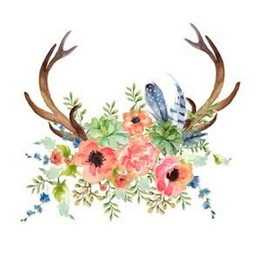 6" Floral Peach and Navy Antlers