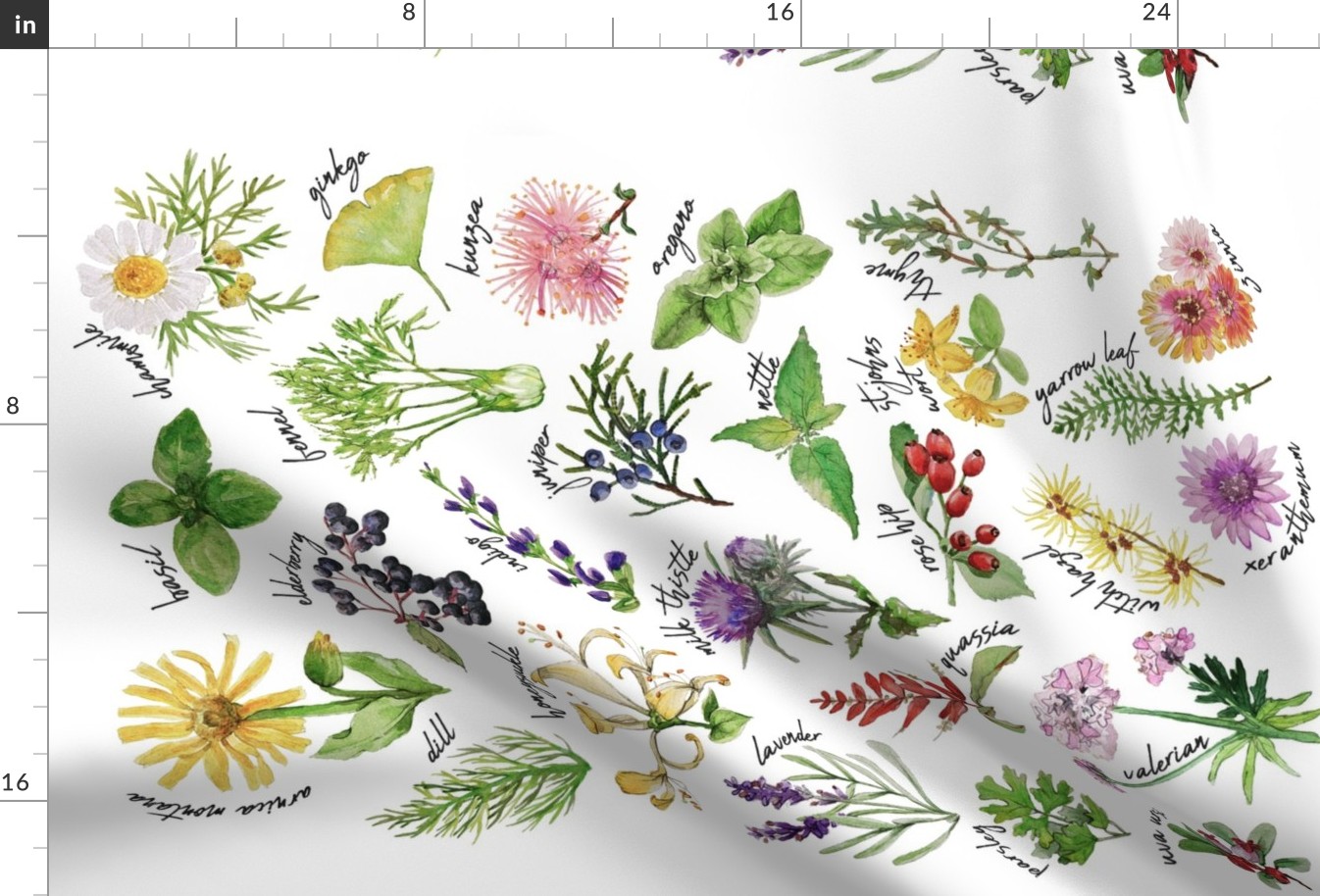 Plants and Herbs Alphabet tea towel