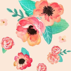 Summer Floral - Coral & Peach Flowers (on blush) Garden Blooms Baby Girl Nursery GingerLous A
