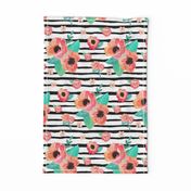 Summer Floral & Stripes - Coral & Peach Flowers Garden Blooms Baby Girl Nursery GingerLous A