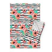 Summer Floral & Stripes - Coral & Peach Flowers Garden Blooms Baby Girl Nursery GingerLous A