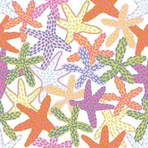 Rose-Pink-Yellow Starfishes Galore (white)