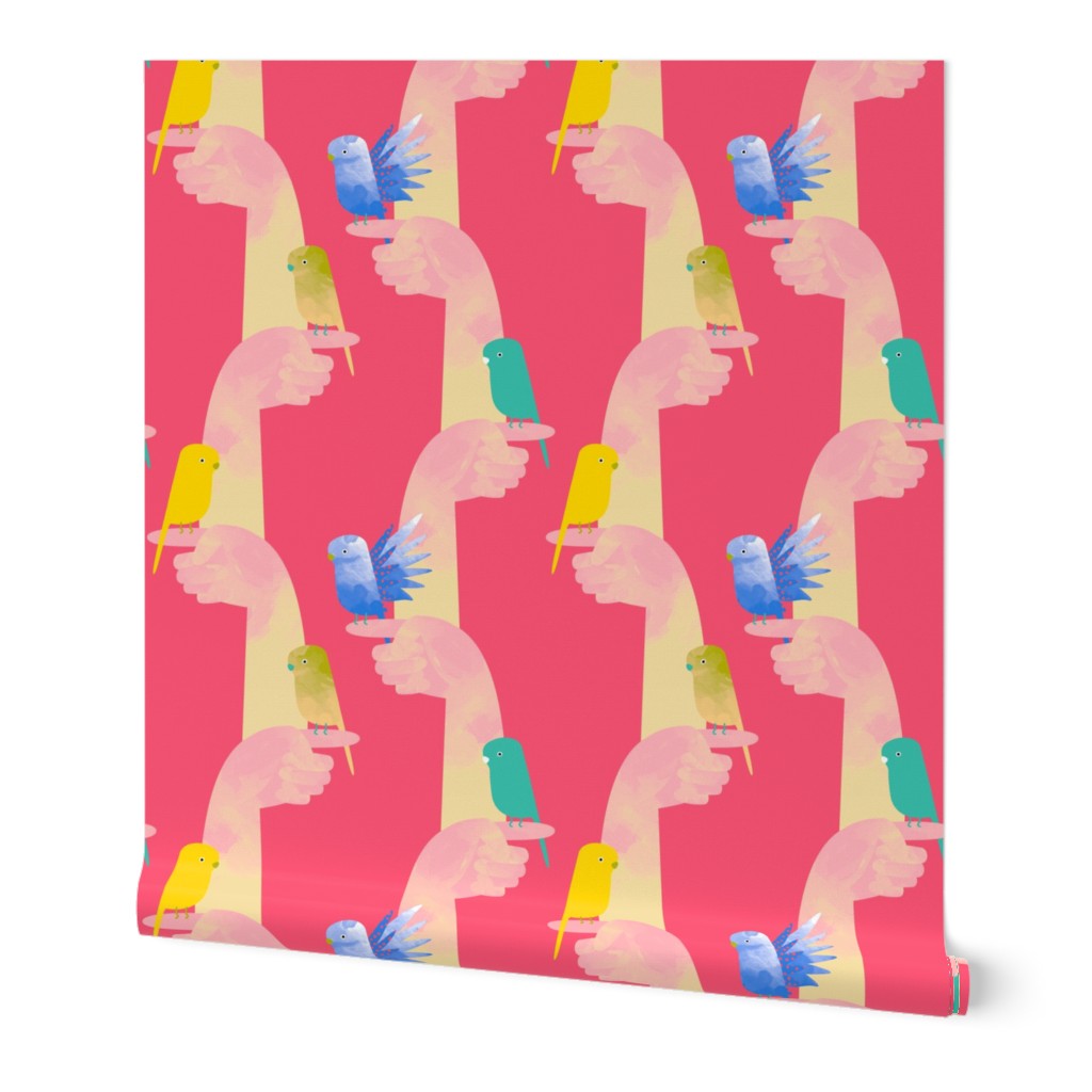 Budgies on fingers fabric